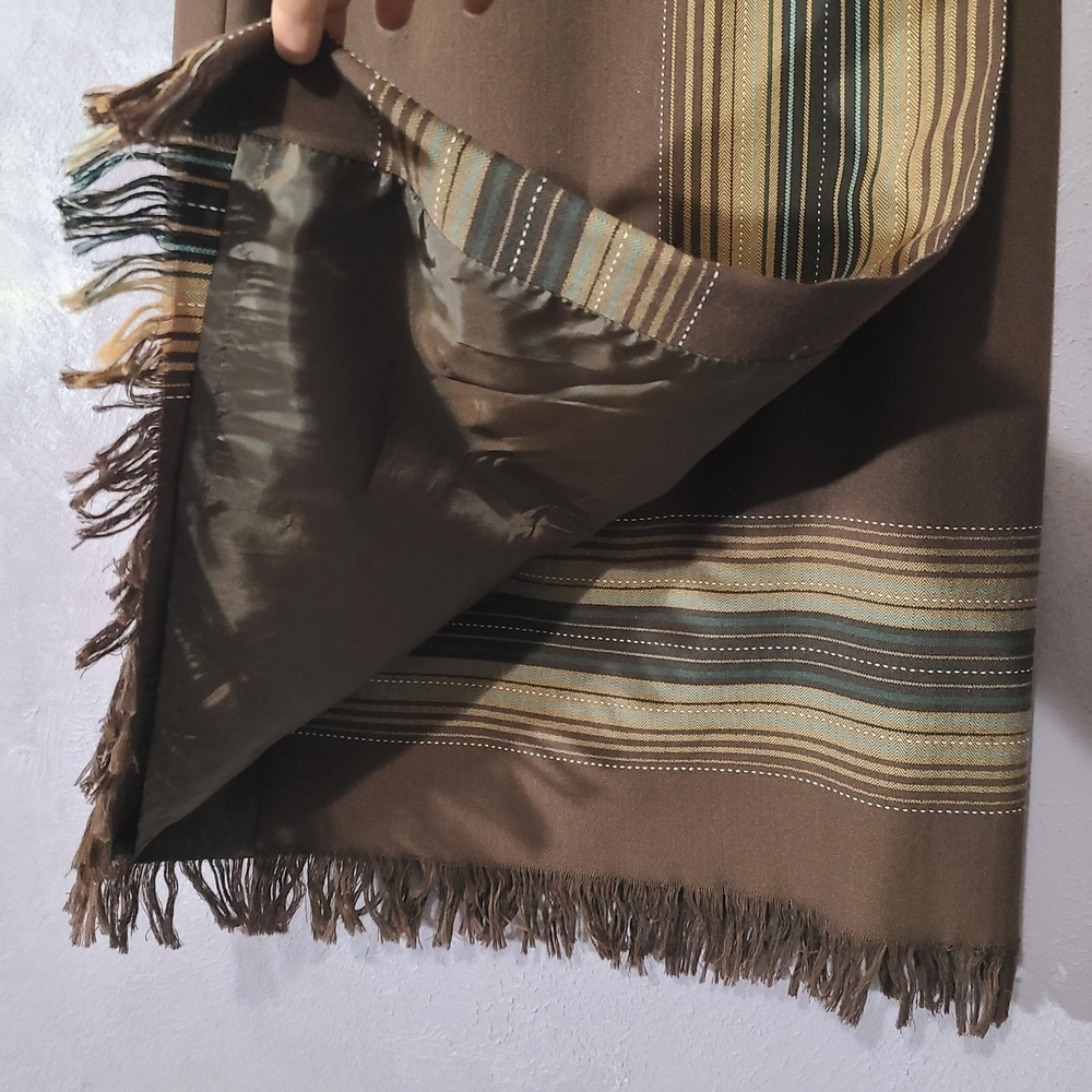 Vintage Sag Harbor Brown Plaid Lined Fringe Blanket Wrap Skirt 8 Petite - Picture 2 of 7